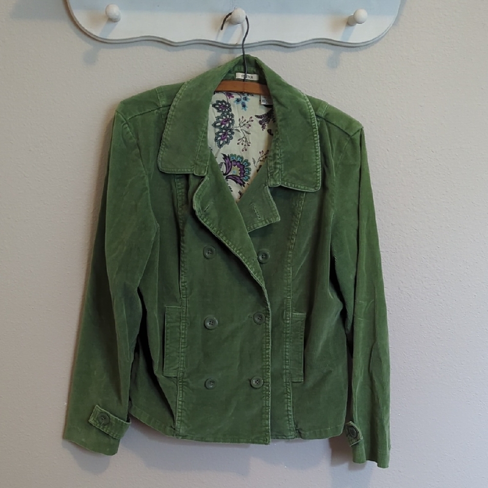 St. John's Bay Green Pea Coat Corduroy Double-Breasted